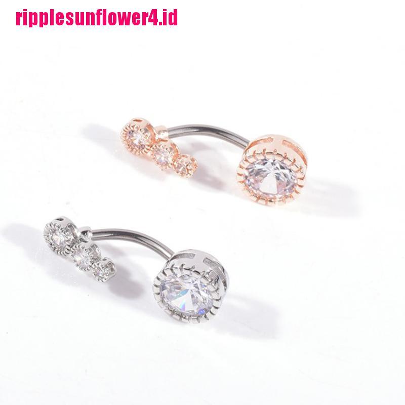 1pc Anting Tindik Perutpusar Model Barbel Dengan Kristal Untuk Wanita
