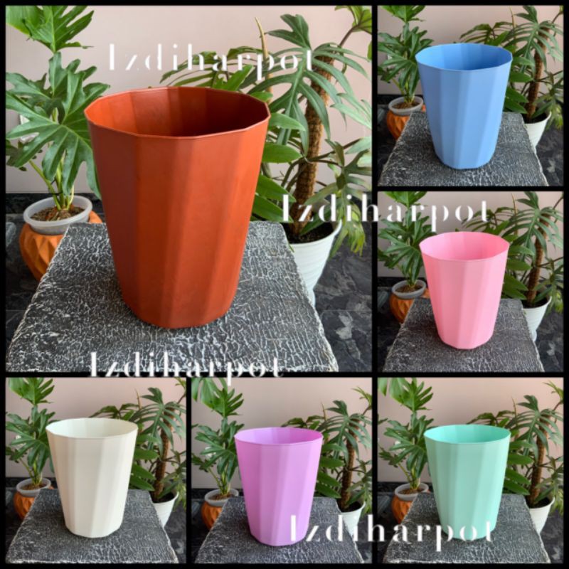 Pot bunga tanaman tinggi HJP twister warna warni 18cm - HJP PT318