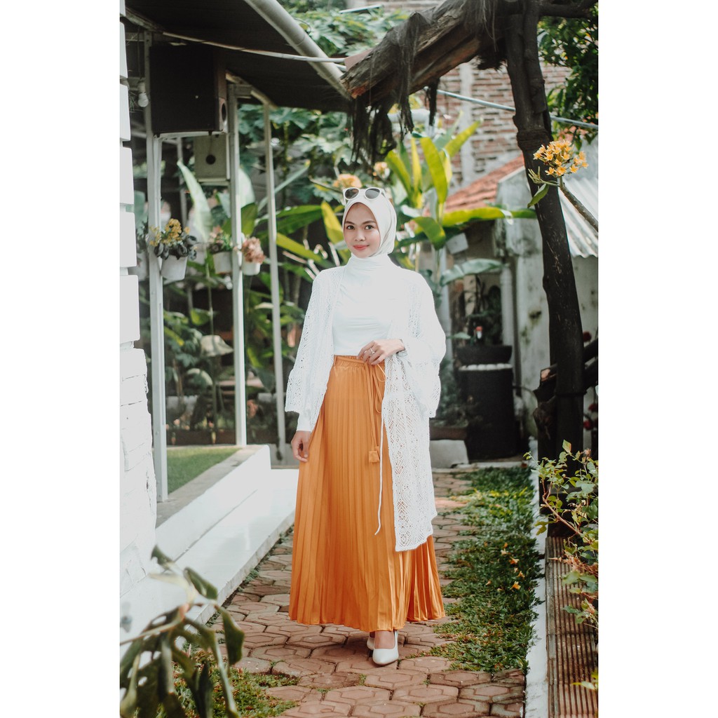 ROK PLISKET MURAH 456 WHT PRISKET PANJANG PUTIH PLEATED SKIRT FLARE SKIRT MAYUNG FLOWY REMPEL