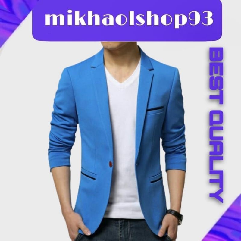 Blazer pria blazer biru muda