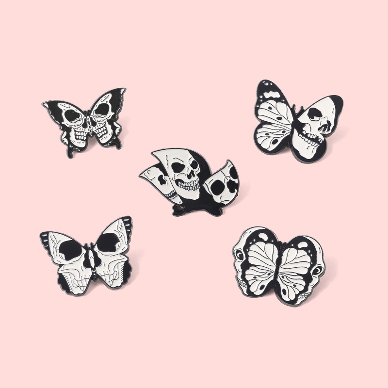 Bros Pin Enamel 5 Gaya Punk Bentuk Tengkorak Butterfly Untuk Hadiah Teman