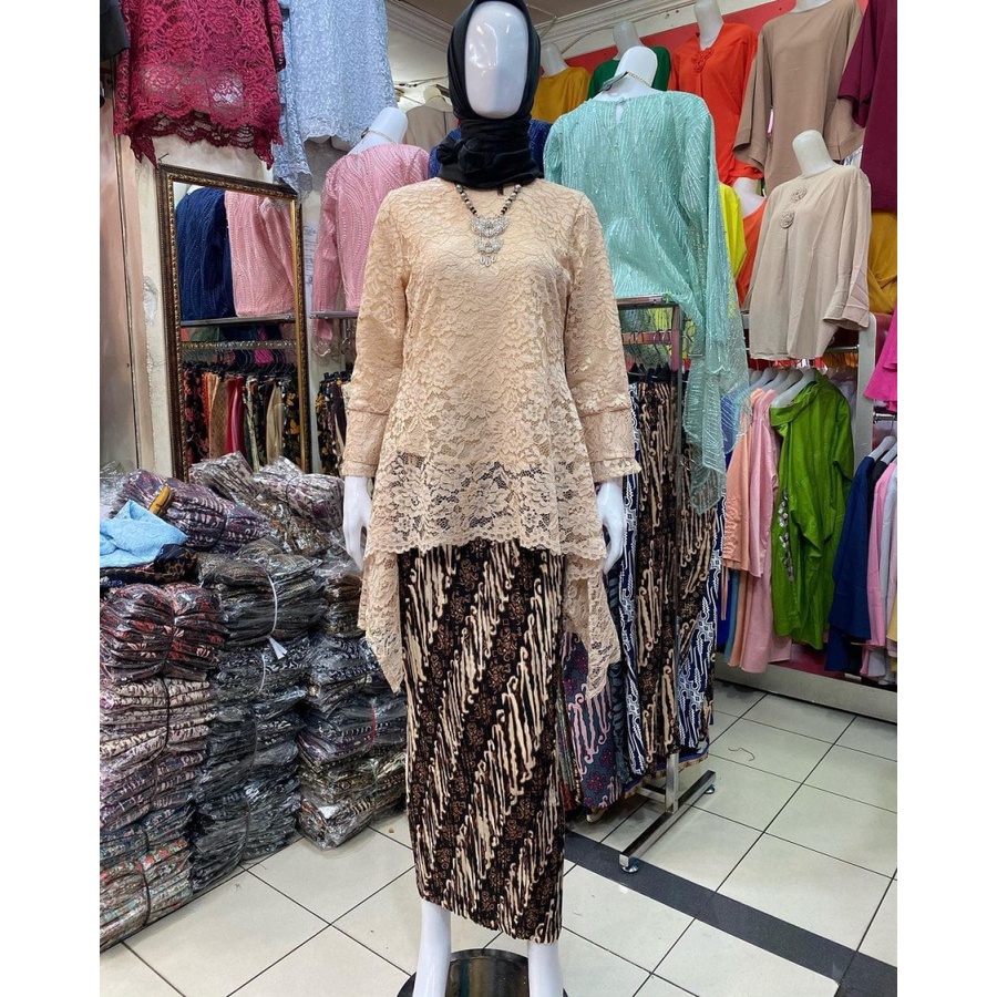 Setelan Kebaya Rinjani dan Rok Plisket / Kebaya Brukat RINJANI JUMBO/ Kebaya Modern / Set Kebaya Bianca / Batik Wanita / Kebaya Brokat / Fashion Wanita