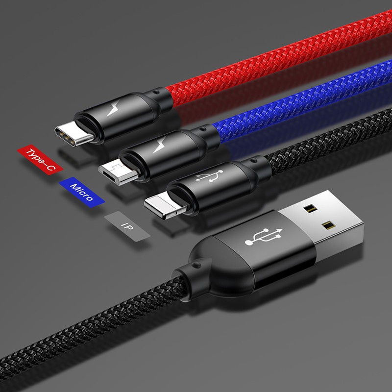 BASEUS Three Primary Colors 3-in-1 Cable USB 3.5A 1.2M CAMLT-BSY