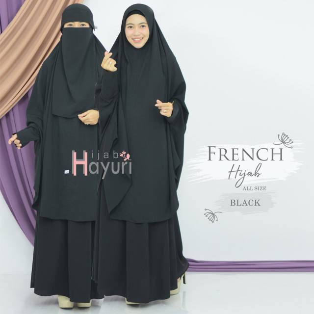 FRENCH HIJAB BLACK FREE CADAR /GAMIS SET BEGRO FREE CADAR
