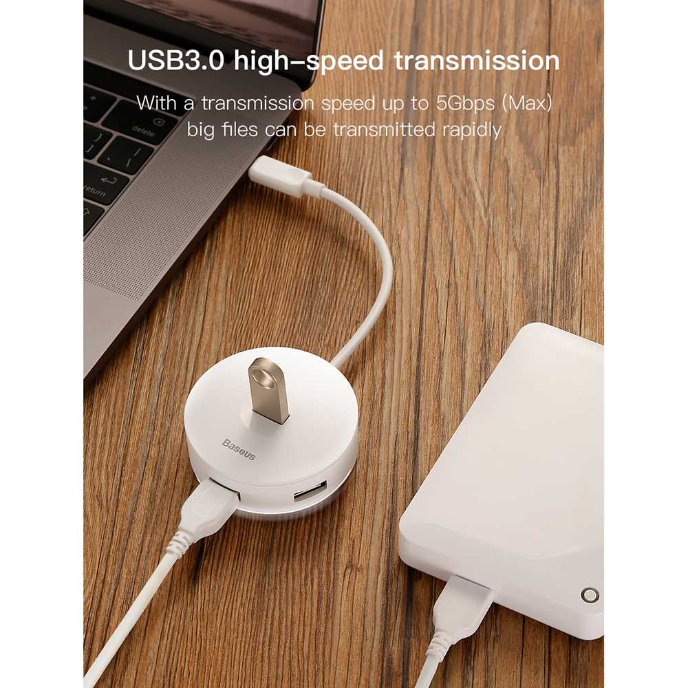 Baseus USB Hub Adapter 3 x USB 2.0 + 1 x USB 3.0 - C30A/C-03-Hitam-Koneksi-USB Type C