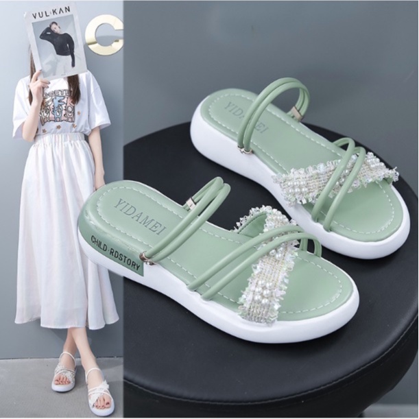 TBIG [COD] Sandal Slip On Wedges Rdstory3 Wanita Sepatu Korea Style Sekolah Kuliah