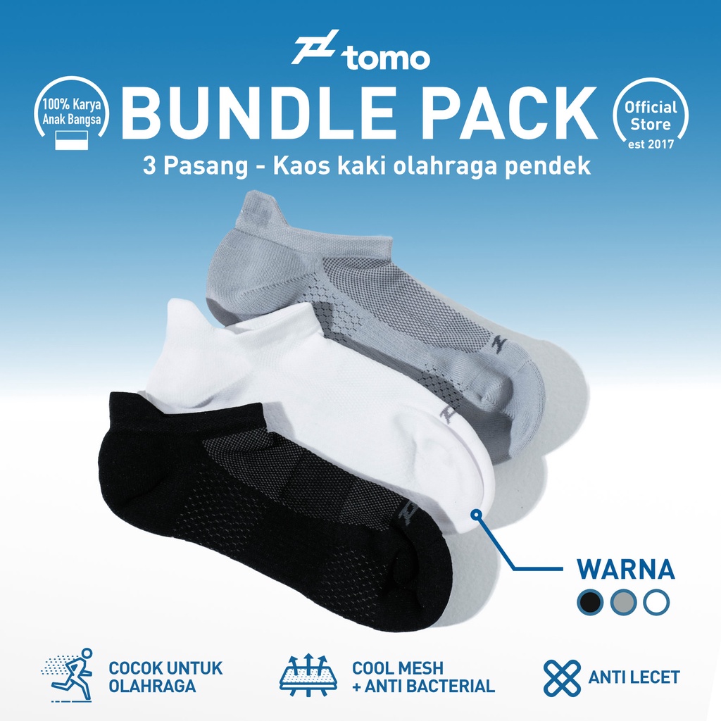 Trio Bundle - Tomo Journey Sports Ankle Socks / kaos kaki olahraga