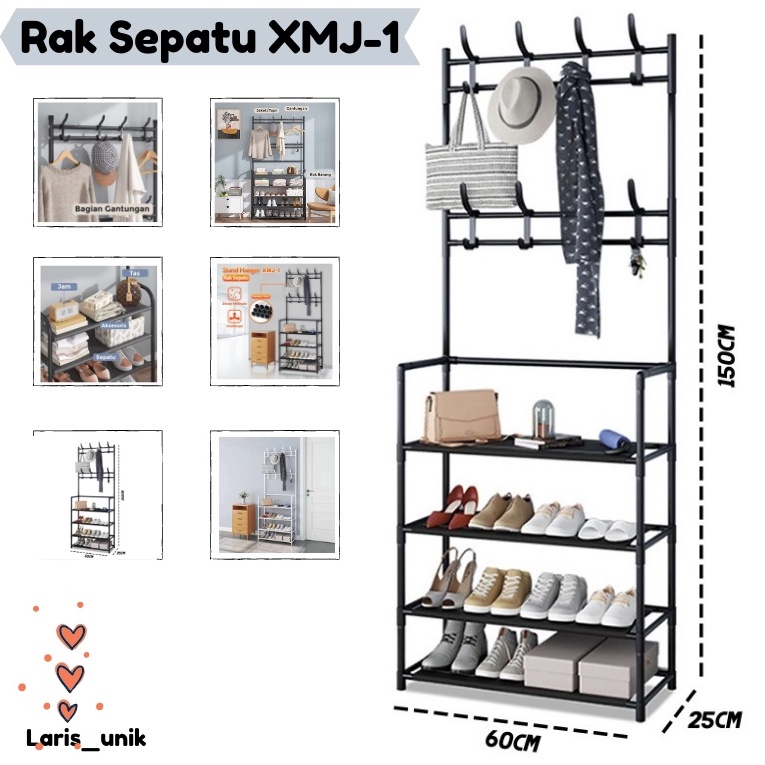 Rak penyimpanan 4 Tingkat Hitam Silver Rak Dapur Microwave Kamar Rak Serba Serbi Rak Sepatu rak gantungan Stand Hanger Baju Rak Sepatu Rak Gantung Pakaian Tas Topi Rak Portable Multifungsi XMJ-1 CL