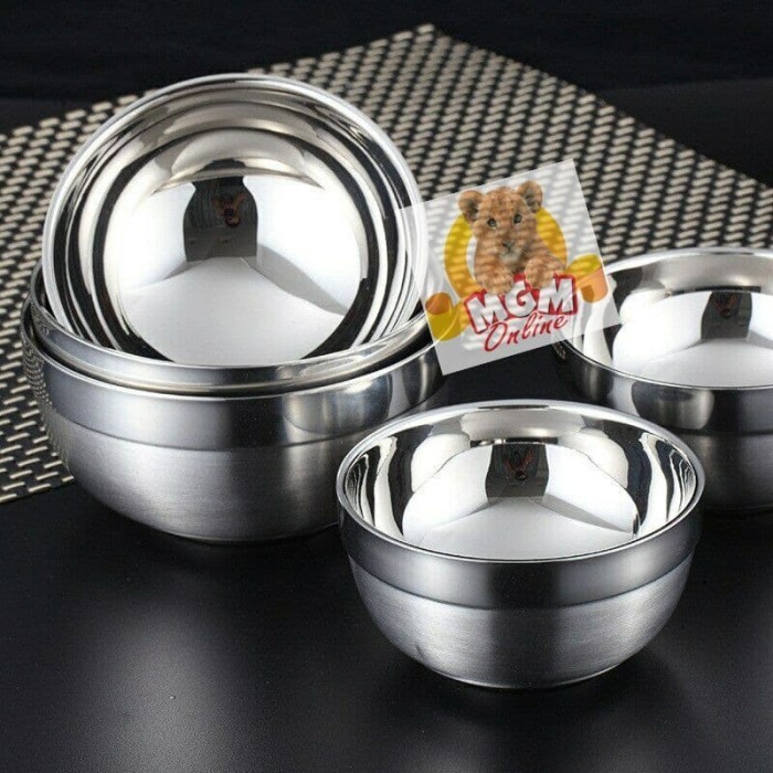 12CM PLATINUM DOUBLE Mangkok mei Mangkok Stainless ANTI PANAS 2layer