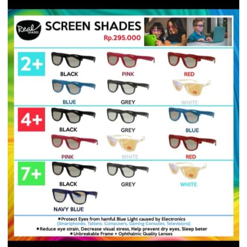 Real Kids Screen Shades Bluelight Protection Glasses Kacamata Anti Radiasi Anak - 4 colours