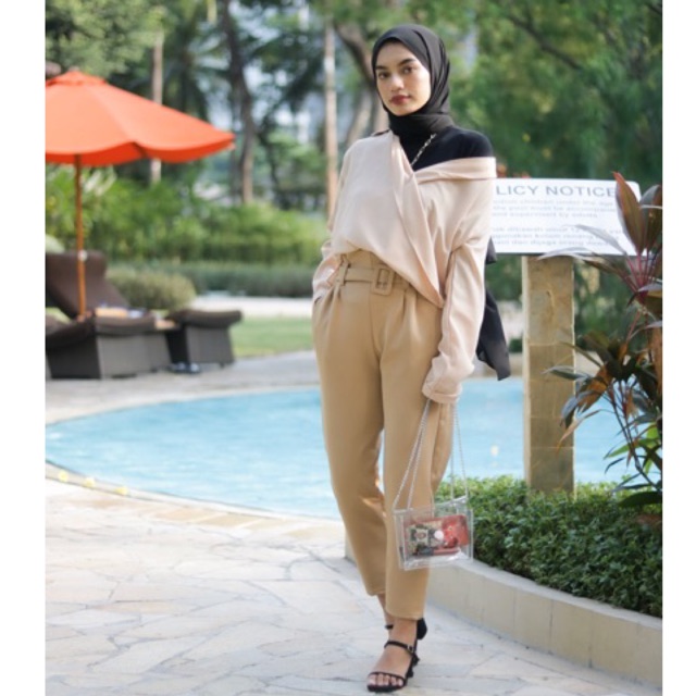 Millea Ring Belt Pants ( Tebal stretch BEST SELLER ) Celana Kantor Wanita | celana belt highwaist | cekana anti buncit