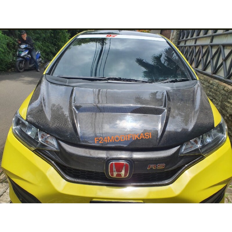 jazz gk5 engine hood/kap mesin custom logo honda carbon kevlar