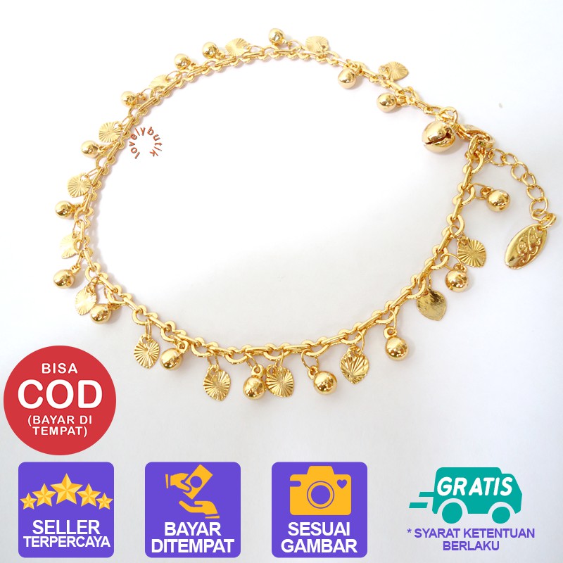 Gelang Kaki Aksesoris Perhiasan Xuping Dewasa Lapis Emas Gold Motif Bola Daun Leaf - Lovelybutik