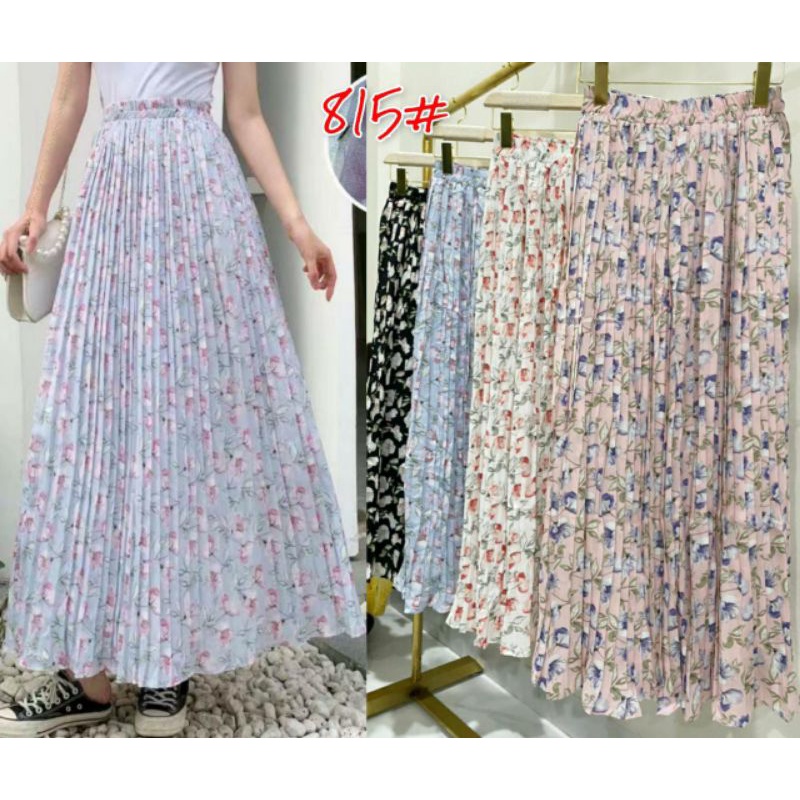 (Maxi Umbrella ) Flower Pleated Skirt Import Premium ( Rok A Sifon Prisket )