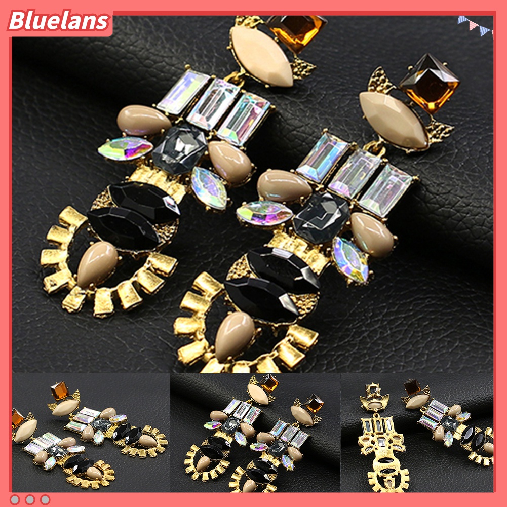 Anting Stud Dangle Drop Berlian Imitasi Gaya Retro Untuk Wanita