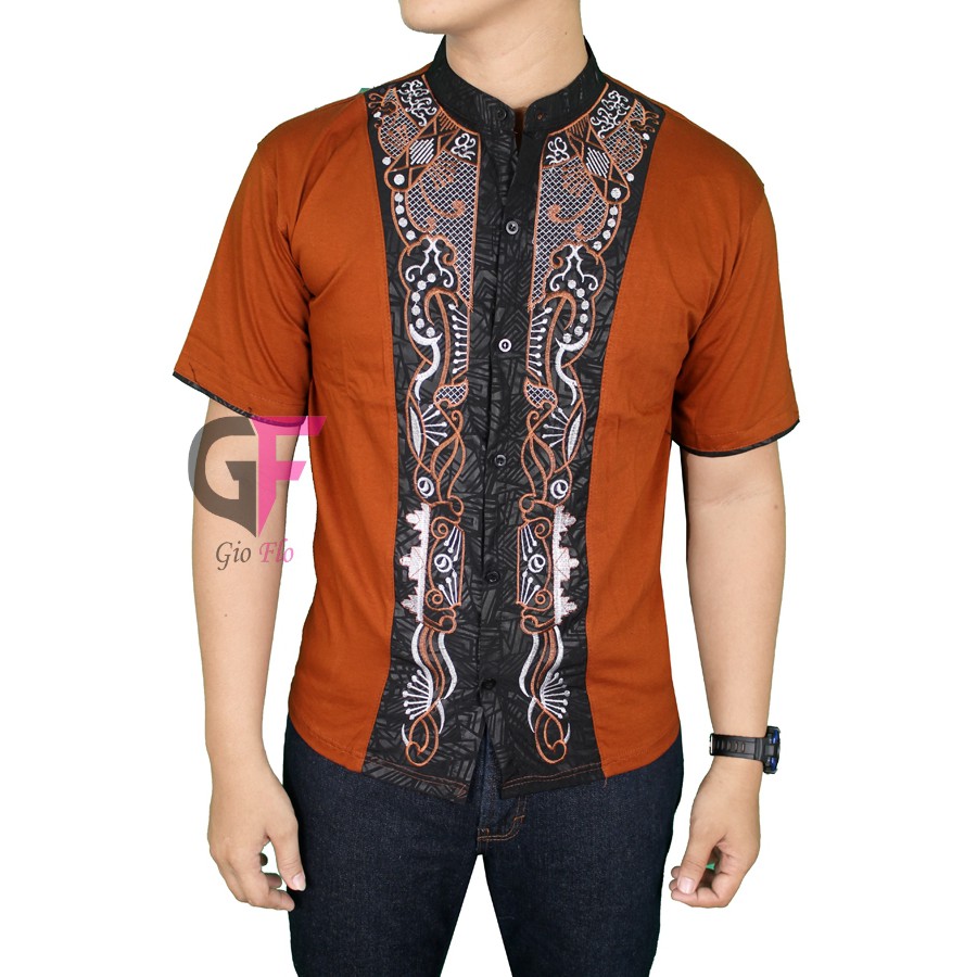 GIOFLO Kemeja Muslim Terbaru Baju Koko Pendek Brown / KKS 10