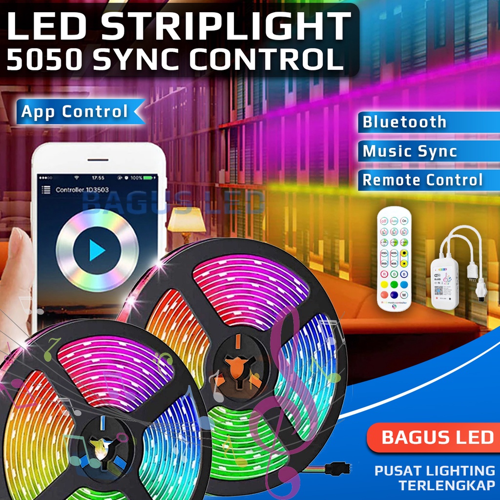 [COD] Lampu RGB Strip Light LED 5050 Rixme Wifi  Bluetooth Music Sync IP65