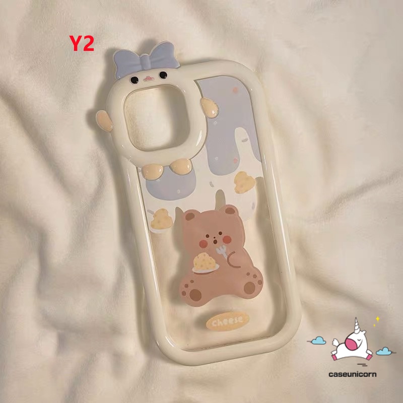 Soft Case TPU Motif Kartun Es Krim Beruang Kelinci 3D Untuk IPhone 11 13 12 14 Pro MAX 6 6S 7 8 14 Plus XR X XS MAX SE