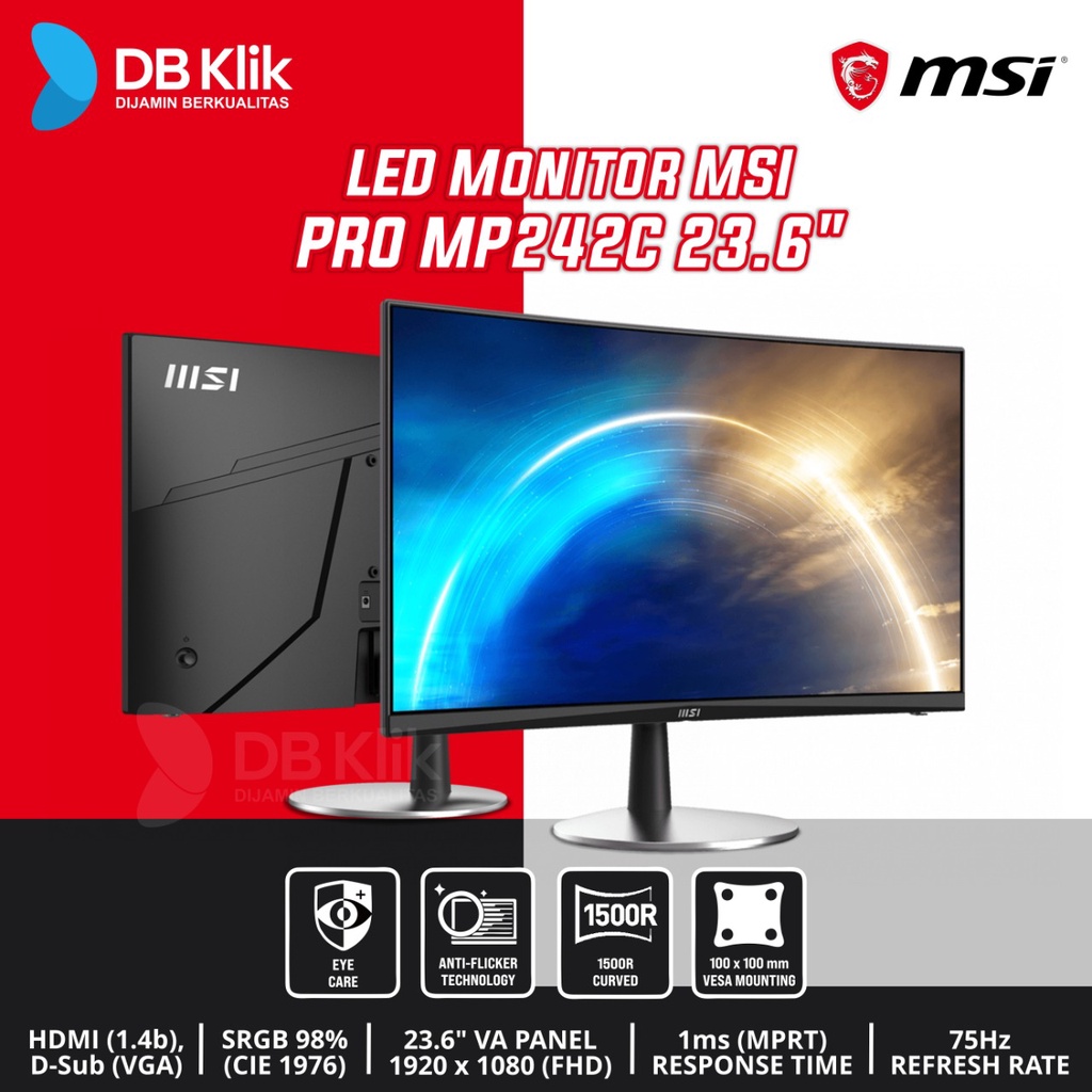 LED Monitor MSI PRO MP242C 23.6&quot; Curved 75Hz FHD HDMI D-Sub - MP242 C