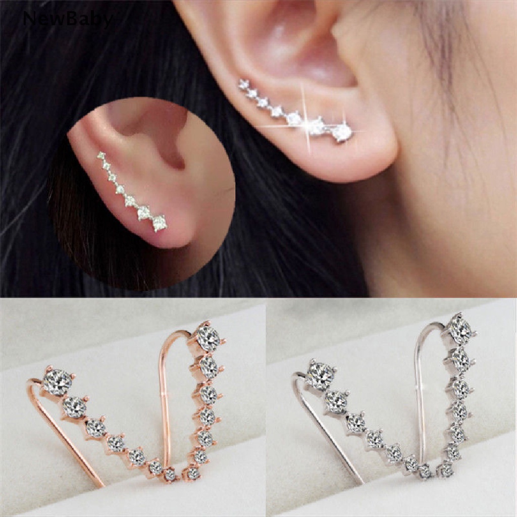 Anting Stud Kait Kristal Berlian Imitasi Warna Silver Untuk Wanita