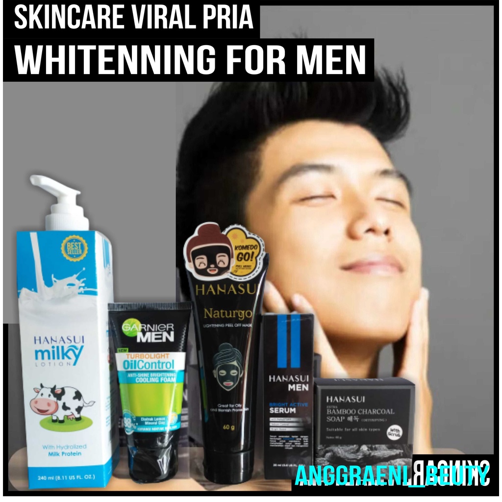 Paket Skincare 5in1 Hanasui Men Bright Active Serum ( Bright Active Serum + Charcoal Soap + Naturgo 