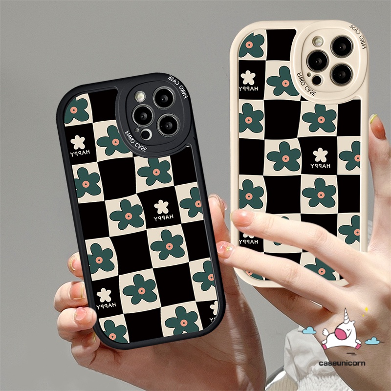 Casing Bunga Kotak-Kotak Xiaomi POCO F4 M3 X3 Pro X3 NFC Redmi 12C A1 K40S 10A 9 9A 10 9T 10C 9C NFC Note 11Pro 10 8 9 9s 10s 11 11s 9pro 10pro Soft TPU Silicon Back Cover