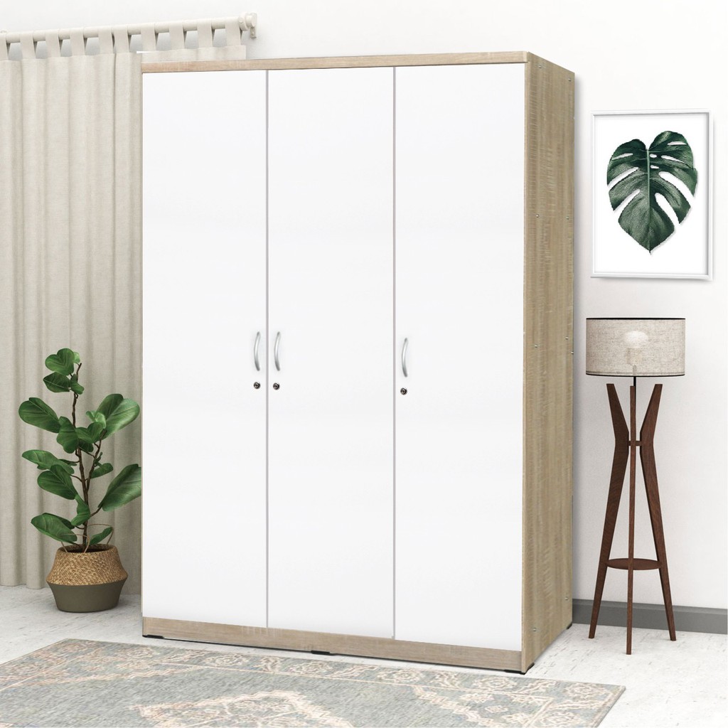 Lemari Pakaian 3 pintu warna putih kayu simple minimalis - Rumah MaMia