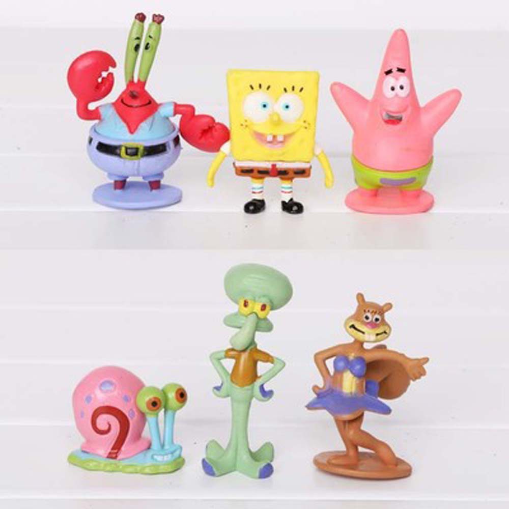 6pcs / Set Mainan Action Figure Model Kartun Spongebob Bahan Pvc Ukuran 3-6cm Untuk Dekorasi Desktop