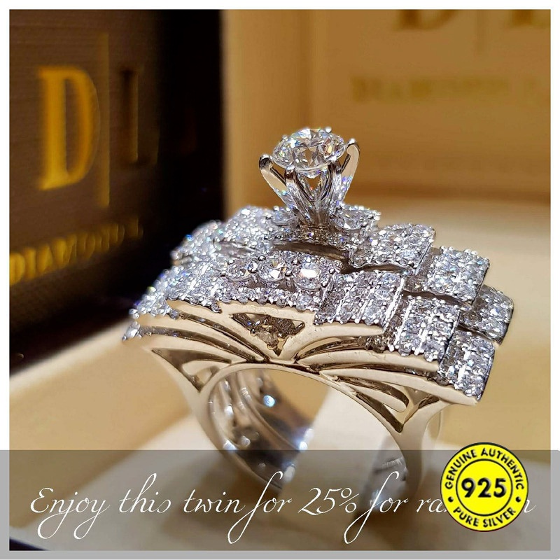 Set Cincin Pernikahan Bahan 925 Silver Untuk Wanita