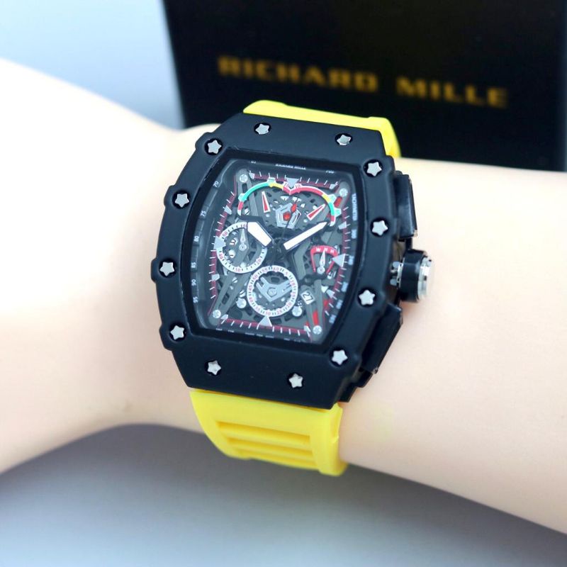 Jam Tangan Kasual Jam Tangan RM Terlaris Body Stainliss Tali Rubber Tanggal Aktif