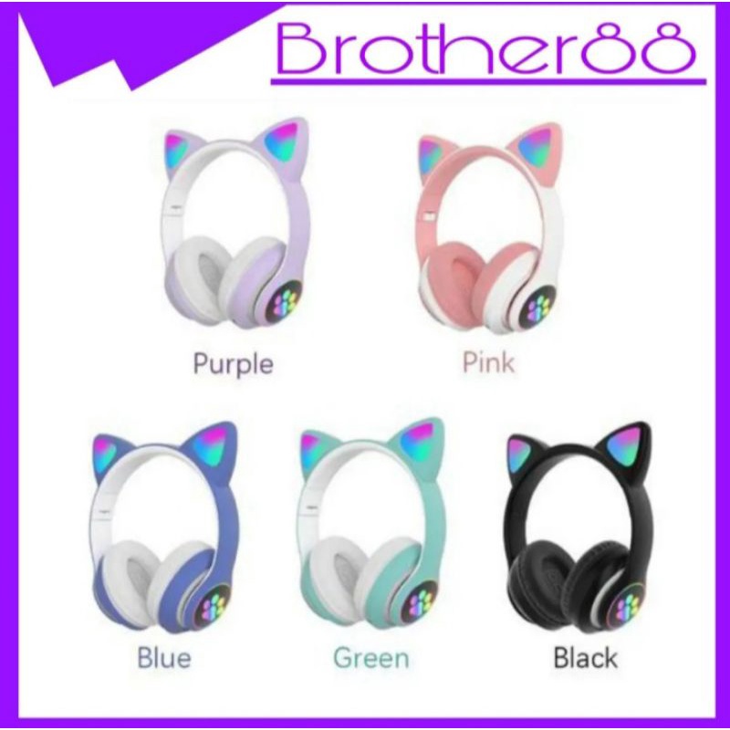 HEADSET HANDSFREE BLUETOOTH EAR CAT LED STN-28 HEADPHONE WIRELESS BANDO CAT STN-28