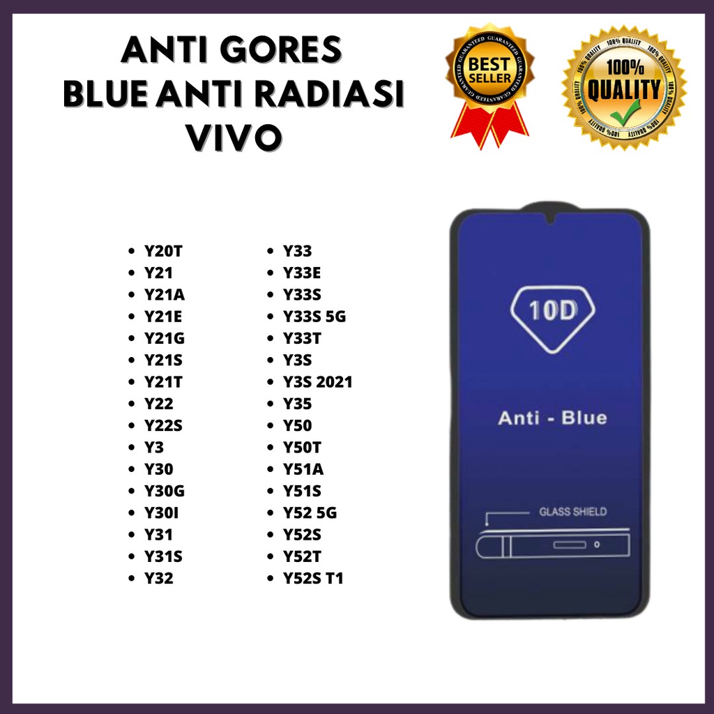 TEMPERED GLASS ANTI BLUE - VIVO Y20T-Y21-Y21A-Y21E-Y21G-Y21S-Y21T-Y22-Y22S-Y3-Y30-Y30G-Y30I-Y31-Y31S-Y32-Y33-Y33E-Y33S-Y33S 5G-Y33T-Y3S-Y3S 2021-Y35-Y50-Y50T-Y51A-Y51S-Y52 5G-Y52S-Y52T-Y52S T1(HOKKY ACC)