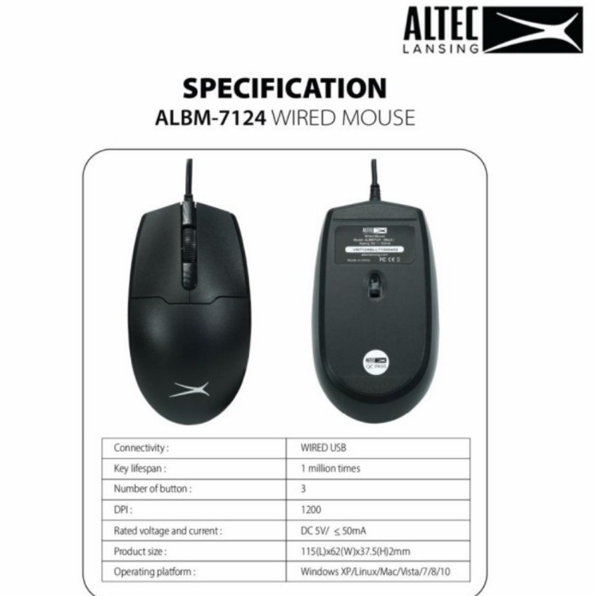 ALBM7124 ALTEC LANSING MOUSE Wired USB - ALBM 7124 Kabel