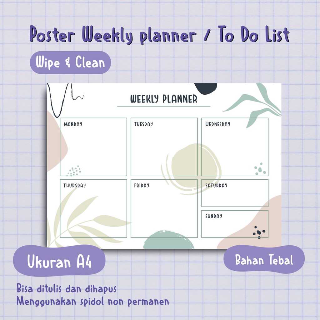 

Poster Weekly Planner Wipe & Clean To Do List Monthly Planner Berkualitas Desain Menarik Bahan Tebal
