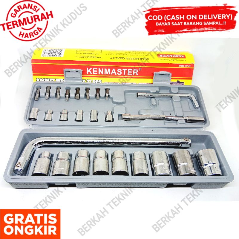 kunci Shok bengkel motor 10 pcs Size 8 - 24 mm / kunci sok gagang L panjang / kunci shok Gagang krek panjang / kunci pas shock socket set  original-Sok kenmaster 27pcs