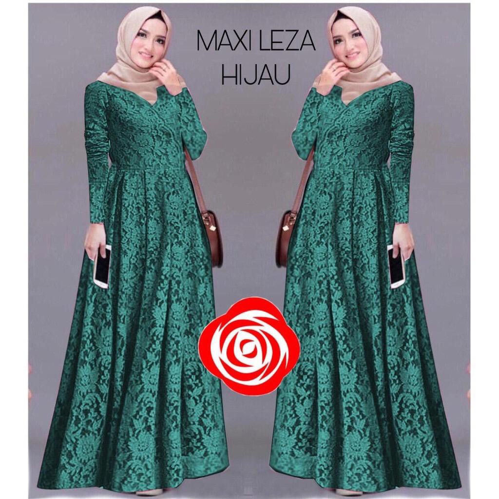 Leza Gamis Terbaru Maxi Dress Full Brukat Remaja Dewasa Wanita Terbaru - Size M L XL