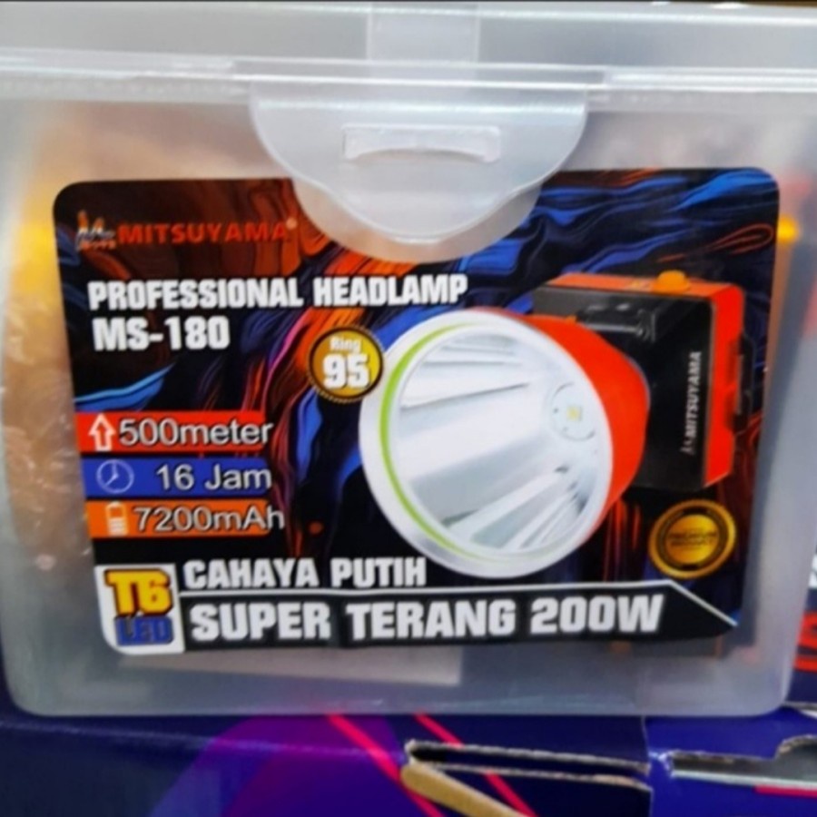 COD SENTER KEPALA MITSUYAMA 200W MS-180 SENTER KEPALA LED PUTIH 200W 7200mAh TAHAN 16 JAM