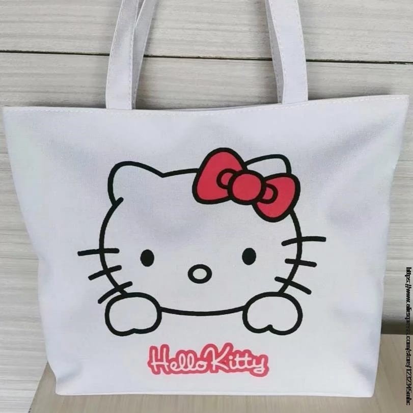 Tas Tote Bag Wanita Keren Non Resleting Terbaru Aesthetic Kekinian Motif Carakter HELLO KITTY Korea Style Multifungsi