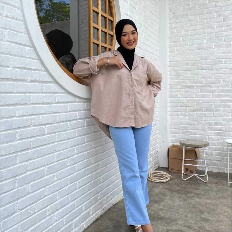 Kemeja Wanita Linen Oversize Olivia Shirt Linen Pocket