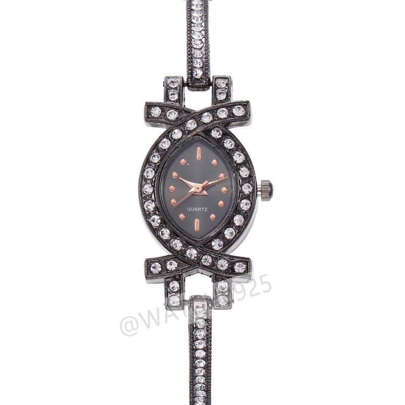 JAM TANGAN WANITA  ANALOG IMPORT MURAH HARGA GROSIR RANTAI CRYSTAL KRISTAL PREMIUM WATCH W169