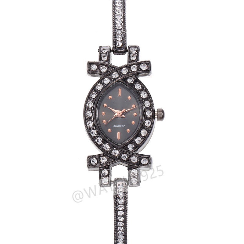 JAM TANGAN WANITA  ANALOG IMPORT MURAH HARGA GROSIR RANTAI CRYSTAL KRISTAL PREMIUM WATCH W169