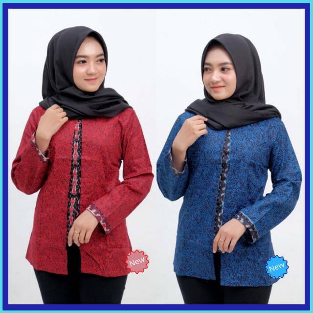 Blouse batik wanita semi bolero sudah ada inner kancing depan tangan panjang