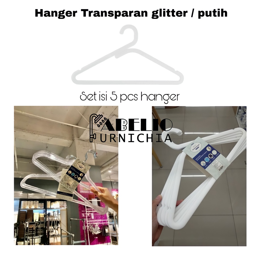 INFORMA HANGER PAKAIAN TRANSPARAN GLITTER / HANGER PUTIH / GANTUNGAN BAJU GLITTER TRANSPARAN / GANTUNGAN BAJU PUTIH / KASTOK BAJU SET / SET KASTOK / SET HANGER