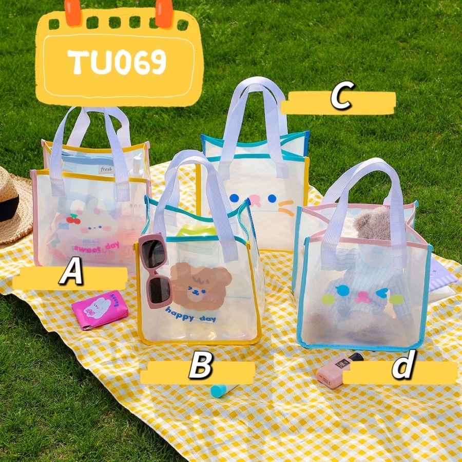 Tas Tote bag transparan PVC souvenir goodie bag bear rabbit TU068 TU069 travel hampers mika