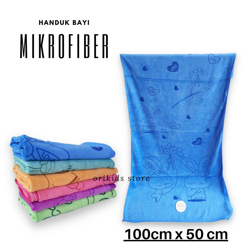 Handuk Mandi Bayi Microfiber Lembut Motif Menyerap Air Ukuran 100 x 50 Termurah Satuan Kualitas Import