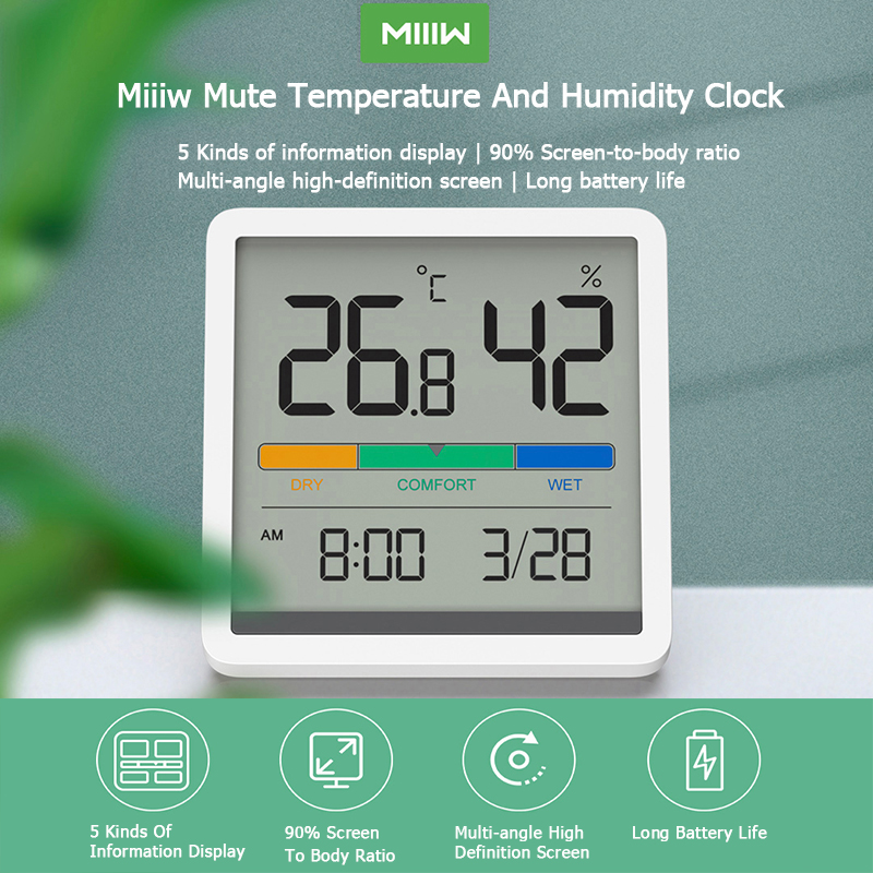 MIIIW Thermo Hygrometer Sensor Clock Temperature And Humidity Time Date 3.34inch Huge LCD Display Home Indoor Baby Room Monitor