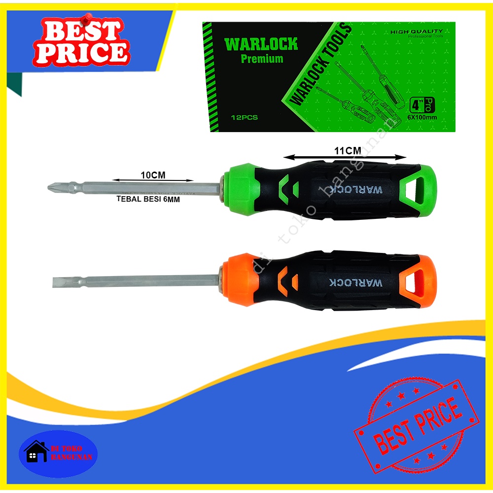 Obeng Plus Minus Bulak Balik Magnet 21Cm Gagang Lapis Karet Warlock