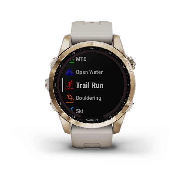 Garmin Fenix 7S Sapphire Solar Cream Gold Titanium with Light Sand Band - Original Garansi Resmi 2 Tahun