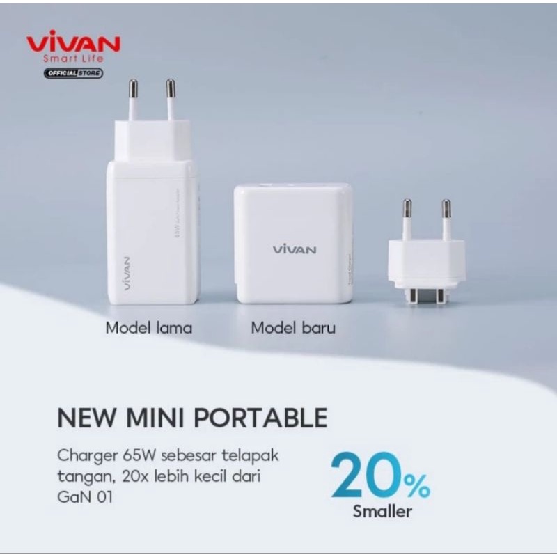 VIVAN Charger Fast Charging GaN02 65W 5.4A USB-A USB-C PD QC4.0