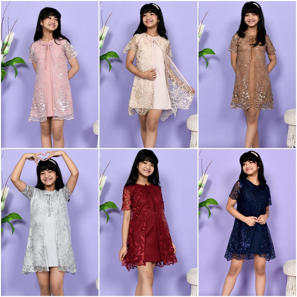 (ANAK + DEWASA) Dress Daisy Tile Bordir Brukat Glitter Mutiara Tule Brokat Tulle Tille Mewah